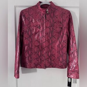 Alfani Genuine Leather Red Snakeskin-print Motto Women’s Jacket NWT Size S